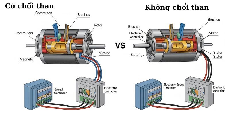 So sánh động cơ điện 1 chiều có chổi than và động cơ điện 1 chiều không chổi than