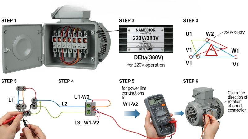 Cách đấu hình tam giác cho biến dòng động cơ 3 pha