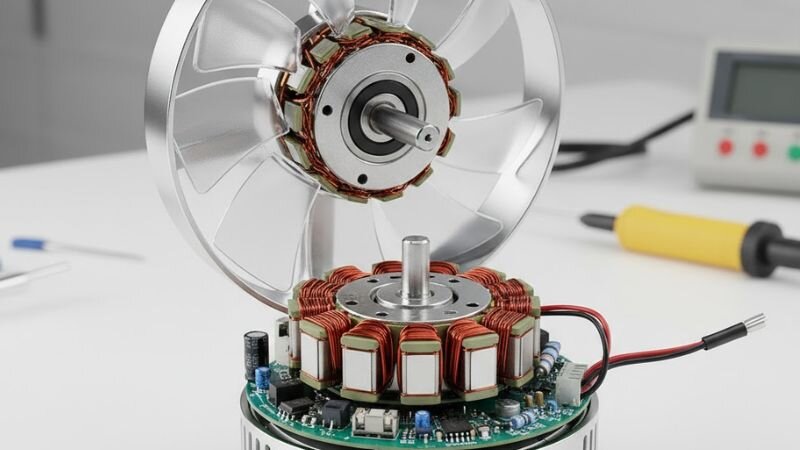 Bộ phận bên trong của động cơ quạt không chổi than.