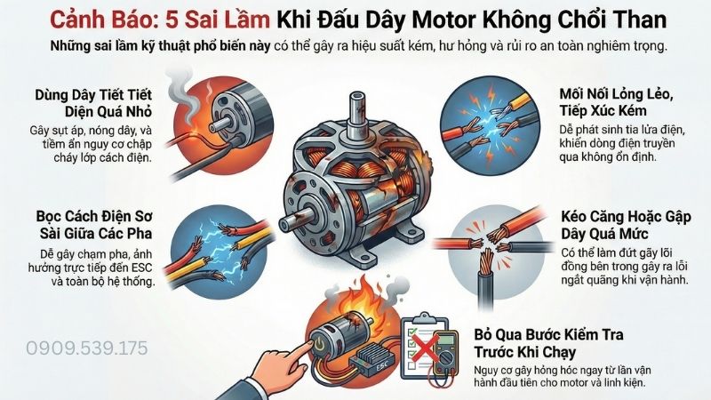 Những sai lầm thường gặp khi đấu dây motor không chổi than.
