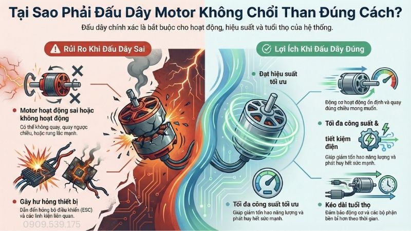 Tầm quan trọng khi đấu dây motor không chổi than.