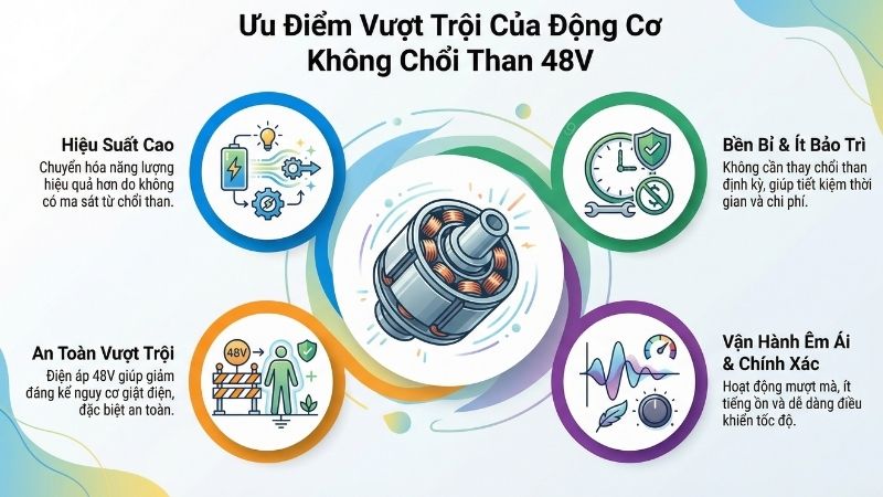 Ưu điểm vượt trội của động cơ không chổi than 48V.