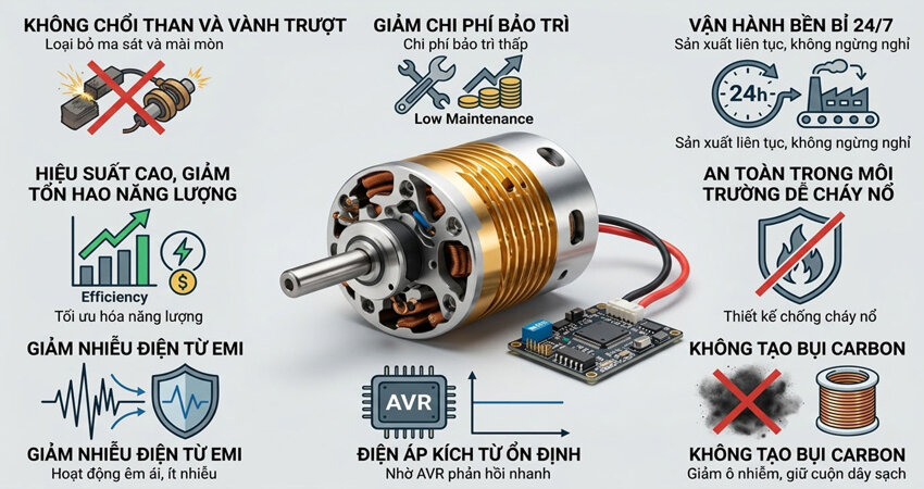 Động cơ kích từ không chổi than là giải pháp tối ưu cho các hệ thống động cơ điện công suất lớn với khả năng vận hành ổn định